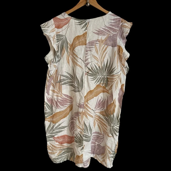 Tahari Womens plus size 1X 100% Linen Tropical Print Shift Dress Ruffle Sleeve - Picture 5 of 6